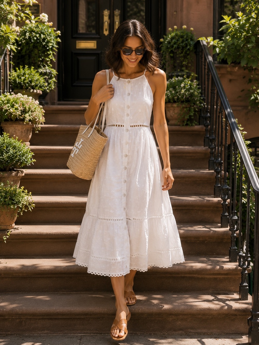 Farm Rio “Harmonia” White Eyelet Daisy Midi Dress - Sz Small or Medium - Picture 1 of 10